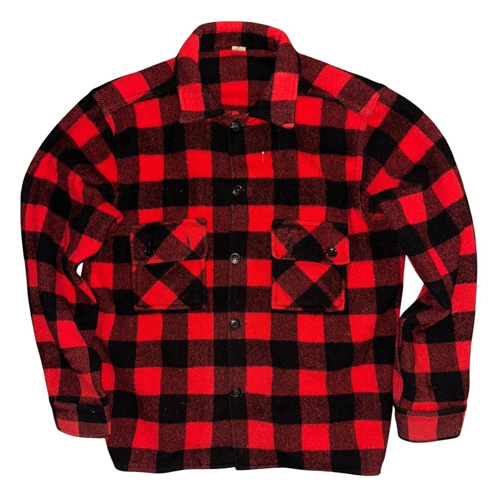 1950's Vintage Minnesota Woolen Mills Buffalo Plaid Wool Shirt Jacket Red Mens L